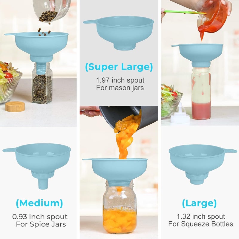BALIWELL Wide Mouth Kitchen Funnel, Food Grade Plastic Cooking Canning Funnel with 4 Sizes Spouts for Filling Wide and Regular Mason Jars, Spray Dropper Oil Bottle Jug Spices Shampoo Sauce - Image 2